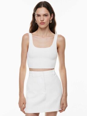 Babaton Sculpt Knit Squareneck Cropped Tank in White - S